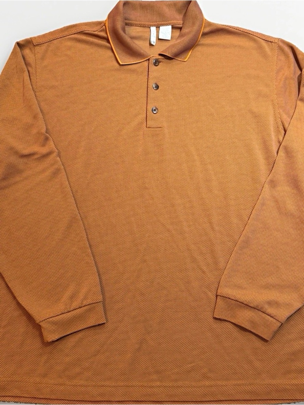 Vintage Men's Long Sleeve Polo Houndstooth Pattern Rust Orange/Brown XL